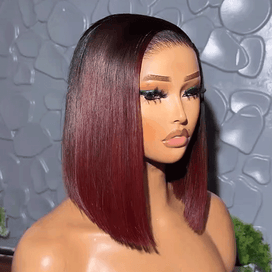 Glueless Dégradé De Couleur 99J Bob 5x5 Perruque Sans Colle Wear Go Lisse