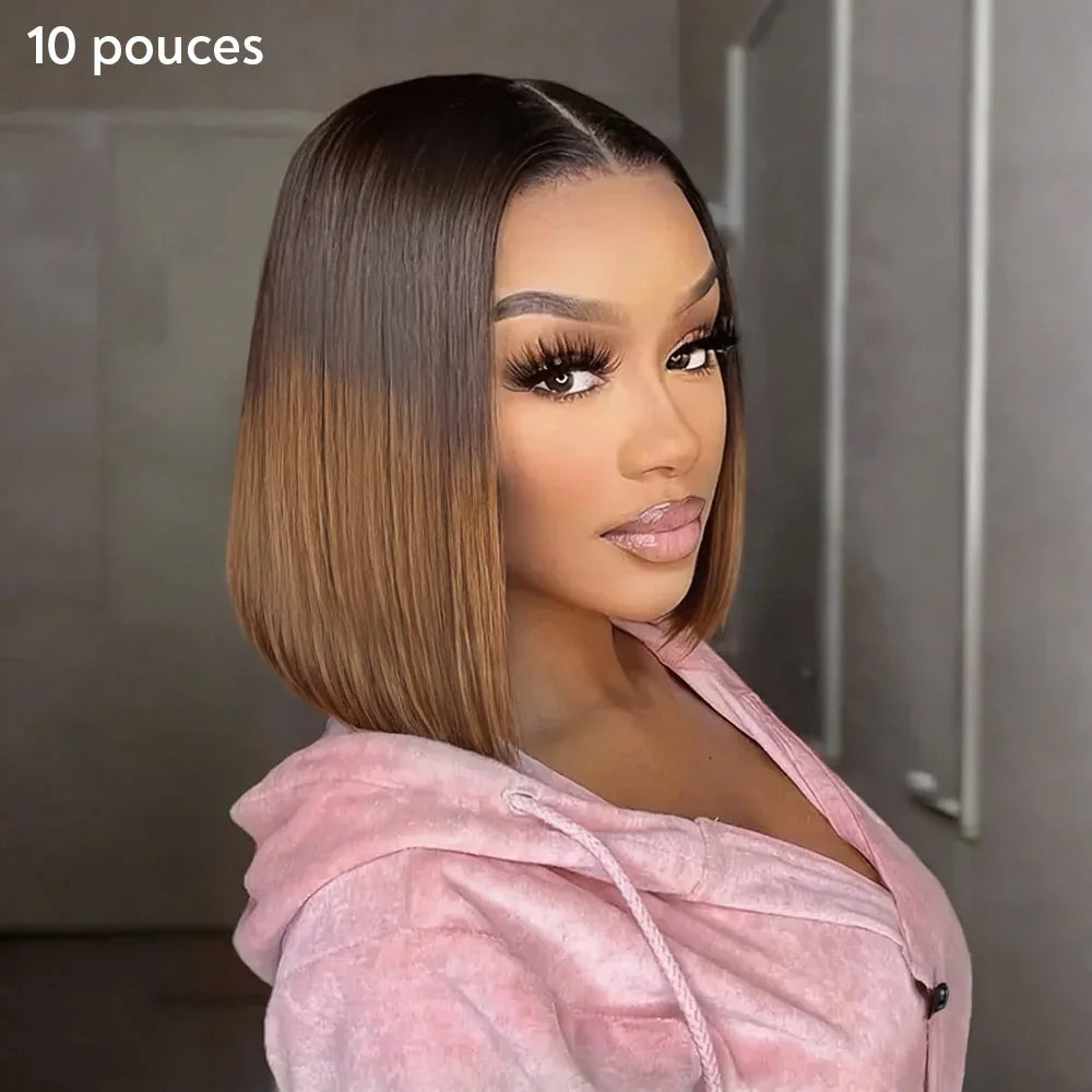 Bob Lisse Soyeux Ombré 4/27 Densité 250% 4x4 Glueless Perruque Volume de la Racine aux Pointes