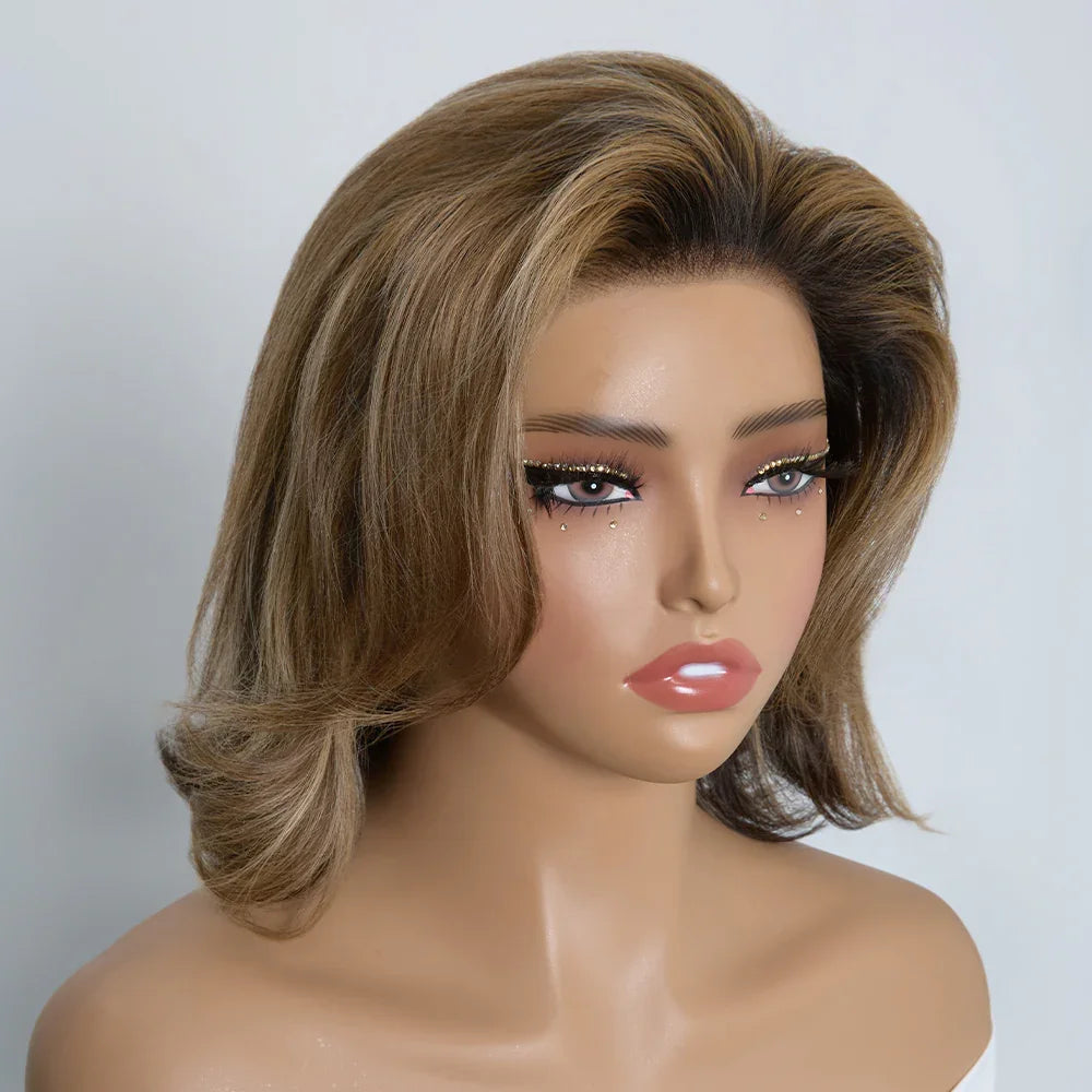 Lace Front 13x4 Carré Dégradé Volumineux Avec Mèches Blondes Highlight Bob 250% Densité Glueless Perruque