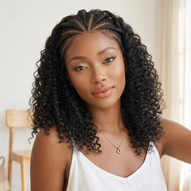 𝐏𝐫𝐞̂𝐭 𝐞𝐧 𝟐𝟒𝐡⚡13x4 Glueless Perruque ReadyBraid Jerry Bouclé Bob Perruque Sans Colle Pré Tressée