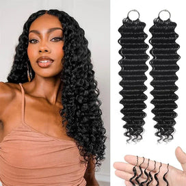 Mèches au Crochet Deep Wave Pré-séparées Texture Plume et Éclat Soyeux Sans Nœuds Noir Naturel