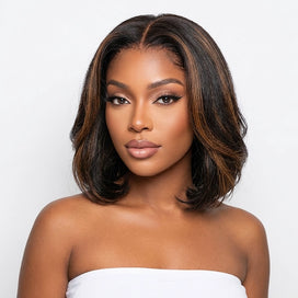 Naturelle Confortable Mèches Blondes Glueless 5x5 Perruque Bob Sans Colle Empilée Ondulé