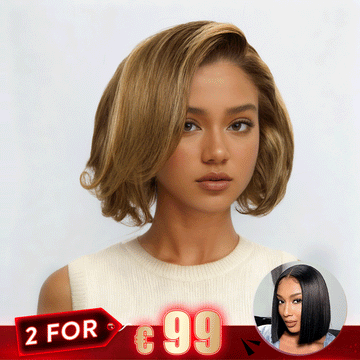 2 𝑭𝑶𝑹 €99🔥Doux Et Naturel Couche Highlight 13x2 Dentelle 300% Densité +2x6 Dentelle Bob Perruque