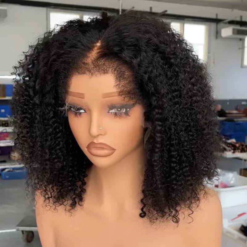 Ligne de Cheveux en M & Bordures 4C Perruque Bob Kinky Curly 13x4 HD 100% Cheveux Humains