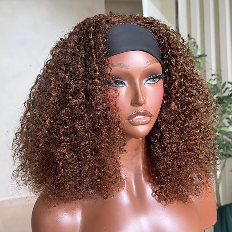 Ombre Headband Curly Human Hair Wig 200% Density