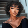 𝐏𝐫𝐞̂𝐭 𝐞𝐧 𝟐𝟒𝐡⚡Natural Look Perruque Noir Pixie Cut 13x4 Dentelle Bouclés Avec Frange Cheveux Humains