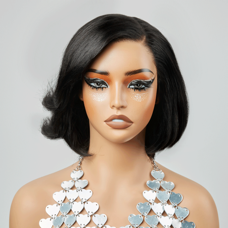 Coupe Layered Pré-tout 13x4 Glueless Couche Couleur Naturelle Bob Perruque Sans Colle Ondulé