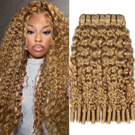 Extensions De Cheveux Boucles Birmans Couleur Blond Miel 100 % Naturels Tissage Brut Non Traité
