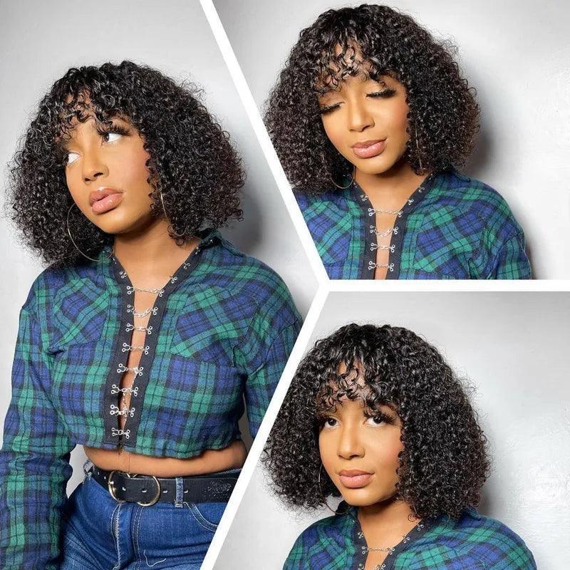2 Perruques à Franges Cheveux Brésiliens Bouclés 1 Perruque Pixie Gratuite - SHINE HAIR