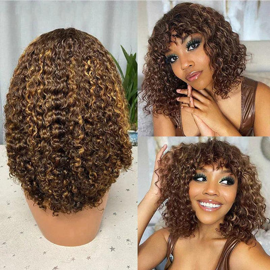 2 Perruques à Franges Cheveux Brésiliens Bouclés 1 Perruque Pixie Gratuite - SHINE HAIR