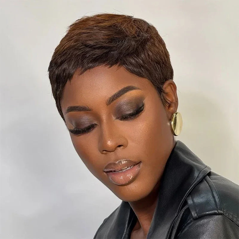 Perruque Full Lace Pixie 100% Cheveux Humains Frange Effilée Naturelle