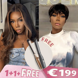 𝟏+𝟏+𝐅𝐑𝐄𝐄💥Glueless Luxe Couche Highlight Perruque Sans Colle Cheveux Humains