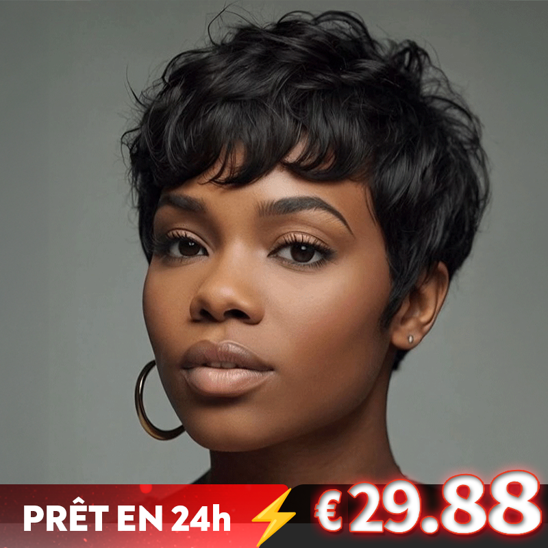 𝐏𝐫𝐞̂𝐭 𝐞𝐧 𝟐𝟒𝐡⚡Patron Mature Coupe Pixie Avec Ondulation De L'eau Glueless Bob Perruque