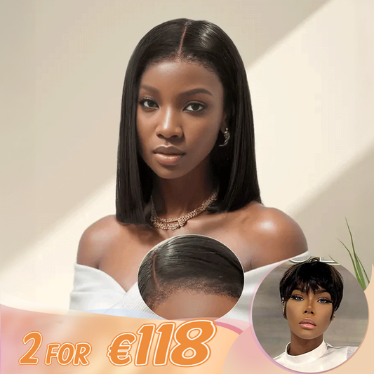 2 𝑭𝑶𝑹 €118.88🔥10" 9x6 Glueless Lisse 4C Edeges Bob+Glueless Pixie Court Perruque Sans Colle