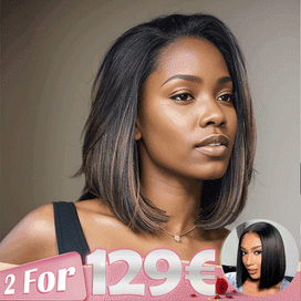 2 𝑭𝑶𝑹 €129🔥 Glueless Nœuds Pré-blanchis Highlight 5x5 Perruque Sans Colle+2x6 Dentelle Bob Perruque