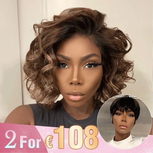 2 𝑭𝑶𝑹 €108🔥Perruque 10" Ombre Bouclé +Pixie Lisse/Pixie Laine Bouclée/Pixie Ondulation De L'eau