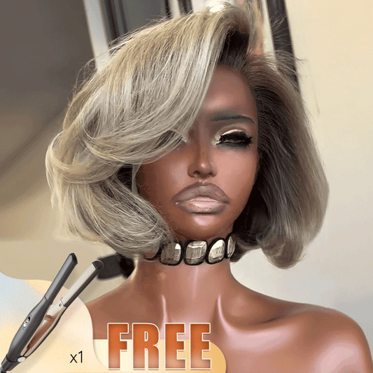 𝐋𝐚𝐬𝐭 𝟏 Glueless Stylisé Couleur Gris Argenté Bob 13x4 Perruque Sans Colle