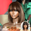 2 𝑭𝑶𝑹 €99🔥 Essentiel De L'Été Soyeux Bob Facile À Coiffer Glueless Perruque Lisse Avec Frange