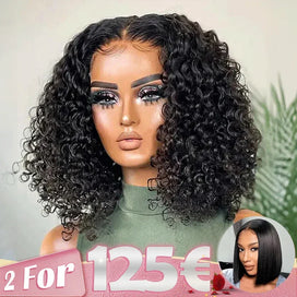 2 𝑭𝑶𝑹 €125.88🔥10"Glueless Bob 4×4 Bouclés+8"Coupe Émoussée Soyeux Lisse 2x6 Dentelle Perruque