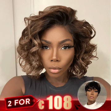 2 𝑭𝑶𝑹 €108🔥Perruque 10" Ombre Bouclé +Pixie Lisse/Pixie Laine Bouclée/Pixie Ondulation De L'eau