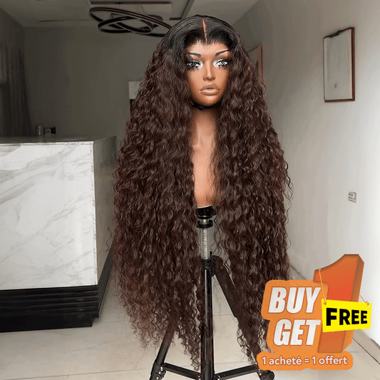 𝑩𝒖𝒚 1 𝑮𝒆𝒕 1 𝑭𝒓𝒆𝒆💥Glueless Rebondissement Bouclé Couleur Ombre Brun 5x5 Perruque Sans Colle 300% Densité