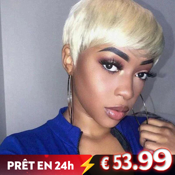 𝐏𝐫𝐞̂𝐭 𝐞𝐧 𝟐𝟒𝐡⚡Glueless Couleur Blonde Pixie Perruque Court Naturel Perruque Sans Colle