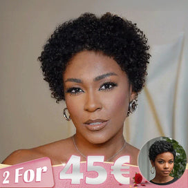 2 𝑭𝑶𝑹 €45🔥Glueless Easy-Wear Chic Sans Effort Laine Bouclée+Glueless Pixie Court Lisse Perruque Sans Colle