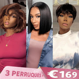 𝟑 𝐏𝐞𝐫𝐫𝐮𝐪𝐮𝐞𝐬=€𝟏𝟔𝟗⚡Une Beauté Sans Faille Glueless Couche Perruques Sans Colle Pour 3s Wear Go