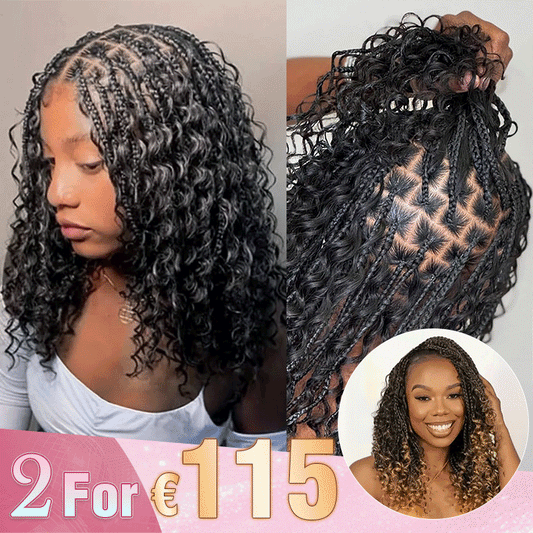 2 𝑭𝑶𝑹 €115🔥 Deux Styles À La Fois Perruque Tressée Bohème En Dentelle Intégrale Synthétique 300% Densité