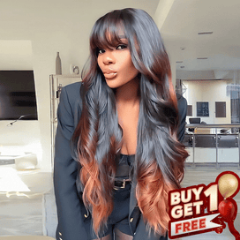 𝑩𝒖𝒚 1 𝑮𝒆𝒕 1 𝑭𝒓𝒆𝒆💥Glueless Sans Nœuds Couleur Highlight 4x4 Perruque Sans Colle Body Wave Avec Frange 250% Densité