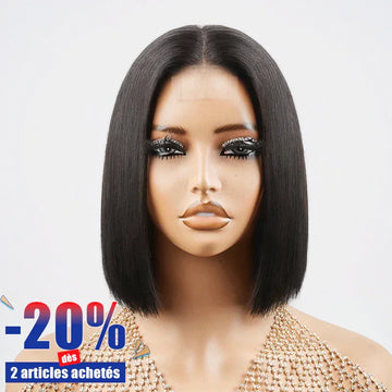 Perruque Au Carré Coupe Émoussée Soyeux Lisse Partie Profonde 2x6 Dentelle