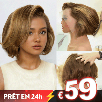 𝐏𝐫𝐞̂𝐭 𝐞𝐧 𝟐𝟒𝐡⚡Doux Et Volumineux Couche Couleur Highlight 13x2 Dentelle Perruque Ondulé 300% Densité