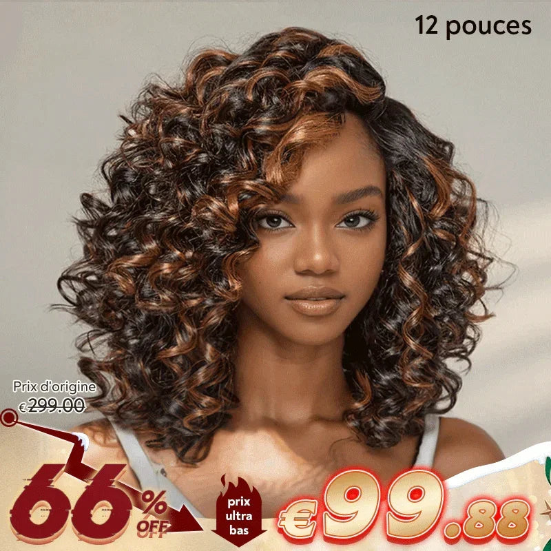 Boucles Rebondies Glueless Couleur Cuivre Highlight 5x5 Nœuds Blanchis Perruque Sans Colle