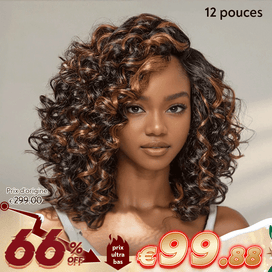 Boucles Rebondies Glueless Couleur Cuivre Highlight 7x4 Nœuds Blanchis Perruque Sans Colle