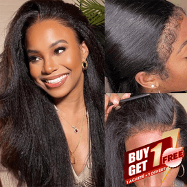 𝑩𝒖𝒚 1 𝑮𝒆𝒕 1 𝑭𝒓𝒆𝒆💥 13x4 250% Densité 4C Edges HD Lace Frontale Perruque Cheveux Humains Kinky Straight