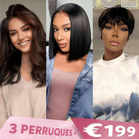 𝟑 𝐏𝐞𝐫𝐫𝐮𝐪𝐮𝐞𝐬=€𝟏𝟗𝟗⚡Glueless Perruques Sans Colle Pour Débutants 3s Wear Go Cheveux Humains