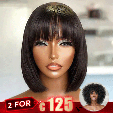 2 𝑭𝑶𝑹 €125.88🔥8"Lisse Avec Frange Bob +8"Glueless Bouclée Bob/10"Glueless Bouclée Avec Franges Bob Perruque