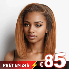 𝐏𝐫𝐞̂𝐭 𝐞𝐧 𝟐𝟒𝐡⚡Glueless Gingembre Ombre Coupe Émoussée Lisse Bob 9x6 Perruque Sans Colle