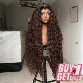 𝑩𝒖𝒚 1 𝑮𝒆𝒕 1 𝑭𝒓𝒆𝒆💥Glueless Rebondissement Bouclé Couleur Ombre Brun 5x5 Perruque Sans Colle 300% Densité