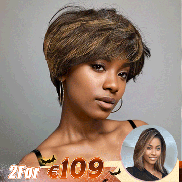 2 𝑭𝑶𝑹 €109🔥Perruque #4-27 Highlight Pixie+Blonde Highlight Lisse/Highlight Kinky Curly/Mèches Blondes  Ondulé /Blond Ombré Bouclé/ Dégradé 99J Lisse