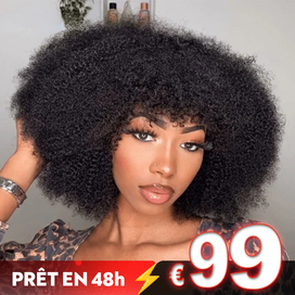 𝐏𝐫𝐞̂𝐭 𝐞𝐧 𝟒𝟖𝐡⚡Glueless Style Brésilien Afro Kinky Curly Bob Perruque Sans Colle Avec Frange 350% Densité