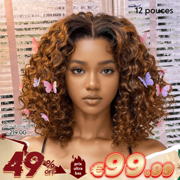 Volume Elasticité Parfaite Bob Couleur Mèches Ombre Marron/Noir Glueless 4x4 Perruque Sans Colle Bouclé