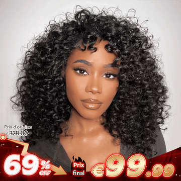 Glueless Bob Perruque Sans Colle Avec Frange Water Curly Texturé Cheveux Humains