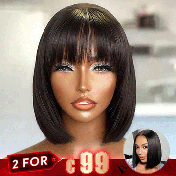 2 𝑭𝑶𝑹 €99🔥8"Lisse Avec Frange Bob+8"Soyeux Lisse 2x6 Dentelle/Noir Boucles Rebondies/Boucle Afro/Marron Boucles Rebondies Perruque
