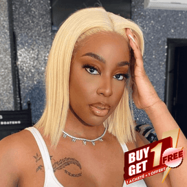 𝑩𝒖𝒚 1 𝑮𝒆𝒕 1 𝑭𝒓𝒆𝒆💥 Fraîcheur 13x6 T Partie Dentelle Frontale Bob Blonde Perruque Cheveux Humains