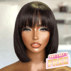 Bob Wig With Bangs Straight Human Hair Wig 200% Density