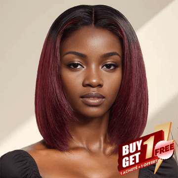 𝑩𝒖𝒚 1 𝑮𝒆𝒕 1 𝑭𝒓𝒆𝒆💥Les 3 derniers Glueless Couche Rouge Foncé Coupe Émoussée Bob 13x4 Perruque Sans Colle Lisse