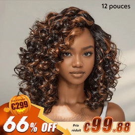 Boucles Rebondies Glueless Couleur Cuivre Highlight 7x4 Nœuds Blanchis Perruque Sans Colle
