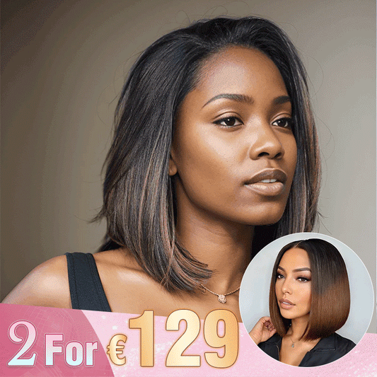 2 𝑭𝑶𝑹 €129🔥 Glueless Nœuds Pré-blanchis Highlight 5x5 Perruque Sans Colle+2x6 Dentelle Bob Perruque