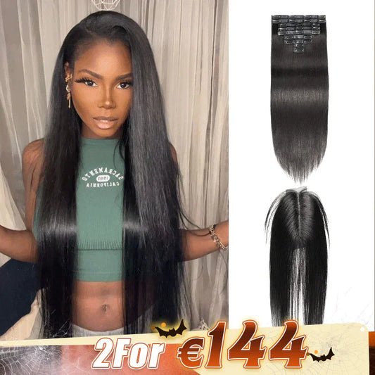 2 𝑭𝑶𝑹 €144🔥Extensions 18"-22" Lisse Cheveux À Clips Morceaux 125g 9pcs